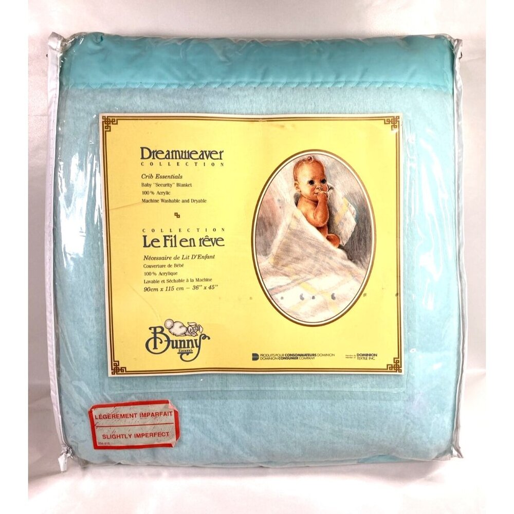 Vintage Bunny Esmond Dreamweaver Acrylic Baby Security Blanket Blue Satin Edge